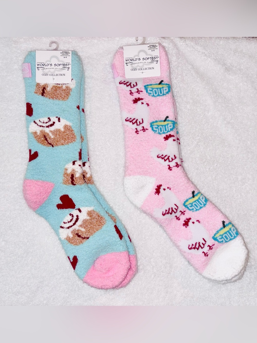 World's Softest Cozy Collection Women’s  Pink and Aqua Fuzzy Socks
